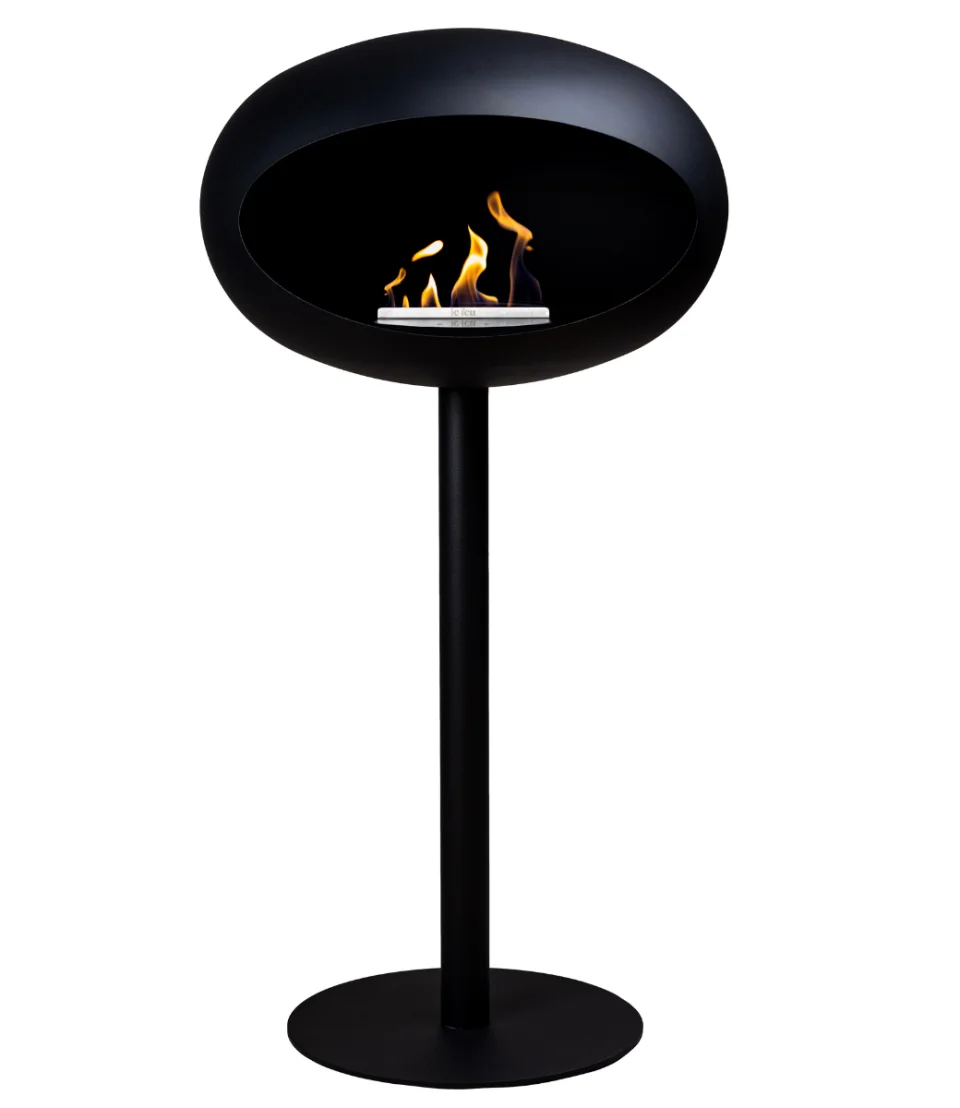 Movable fireplace in black - Thick pole